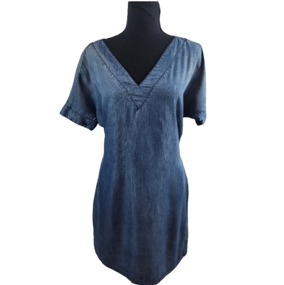 paper crane denim dress Paper Crane Blue Denim Button Front Mini Dress Women's Size M Short Sleeve Jean